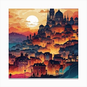 City At Sunset Canvas Print