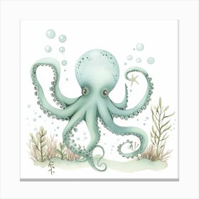 Storybook Style Octopus With Seaweed 3 Canvas Print