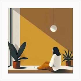 Woman Sitting On The Window Sill Canvas Print