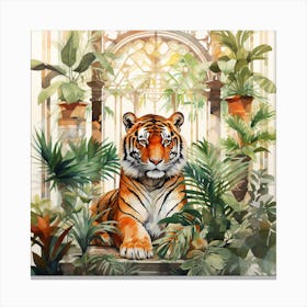 Tiger In A Jungle Room Canvas Print