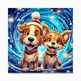 Two Dogs In Christmas Hats Canvas Print