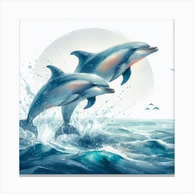 Sea Dolphin In Motion, Sea Dolphin Watercolour Art Print 1 Canvas Print