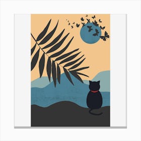 Cat Watching The Moon Canvas Print