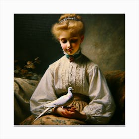 Girl With A Dove Art Print Canvas Print