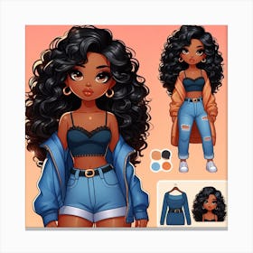 Cartoon Girl With Curly Hair Canvas Print