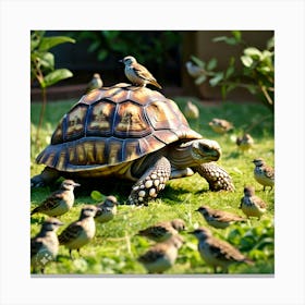 The Birds Gathered At Tortoise As He Lands (1) Canvas Print