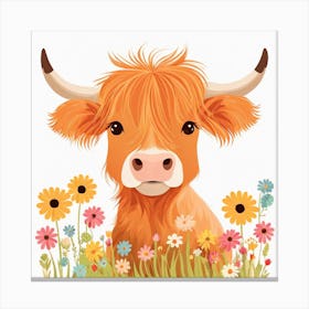 Floral Baby Highland Cow Nursery Illustration (9) Canvas Print