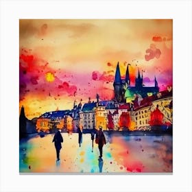 Watercolor Of Prague Canvas Print