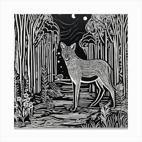 Abstract Wolf In The Woods Linocut Illustration Canvas Print
