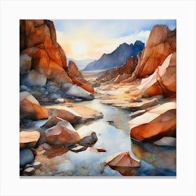 Watercolor Abstract Rocky Landscape Studio Photography Complex Details High Detail Canvas Print