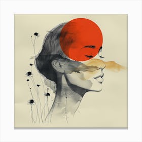 Abstract Painting 4 - Woman's face with red sun, city wall art, colorful wall art, home decor, minimal art, modern wall art, wall art, wall decoration, wall print colourful wall art, decor wall art, digital art, digital art download, interior wall art, downloadable art, eclectic wall, fantasy wall art, home decoration, home decor wall, printable art, printable wall art, wall art prints, artistic expression, contemporary, modern art print, Canvas Print