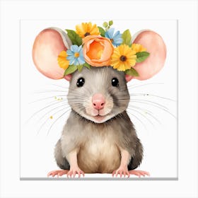 Floral Baby Rat Nursery Illustration (17) Canvas Print