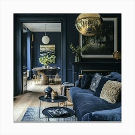 Navy Blue Living Room Canvas Print