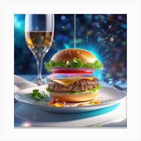 Burger With Wine 1 Canvas Print