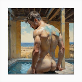 The Nude Gay By The Pool Canvas Print