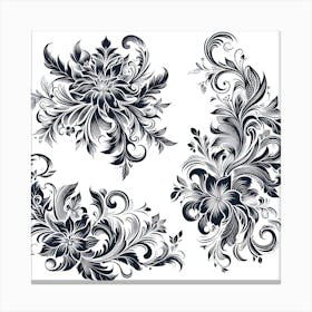 Black And White Floral Design 5 Canvas Print