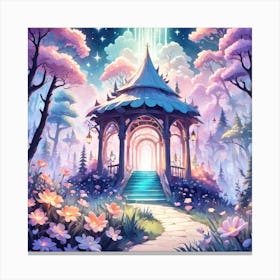 A Fantasy Forest With Twinkling Stars In Pastel Tone Square Composition 455 Canvas Print