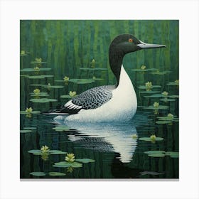 Ohara Koson Inspired Bird Painting Common Loon 3 Square Canvas Print