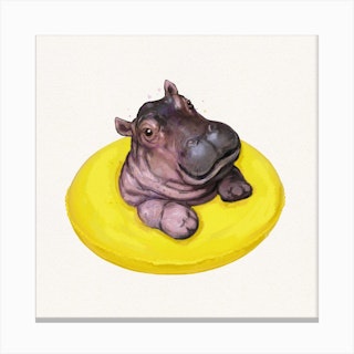 Happy Hippo Square Canvas Print