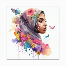 Watercolor Floral Muslim Arabian Woman #7 Canvas Print