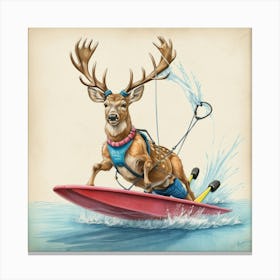 Deer On Surfboard 6 Canvas Print