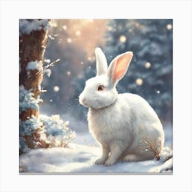 White Rabbit In The Snow Canvas Print