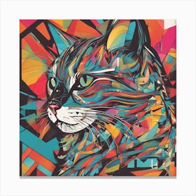 An Image Of A Cat With Letters On A Black Background, In The Style Of Bold Lines, Vivid Colors, Grap (13) Canvas Print