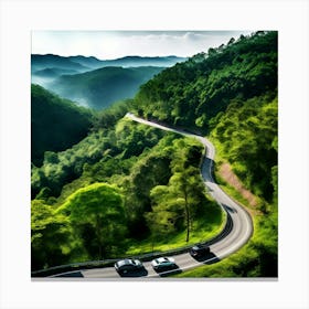 Treetop Car Scenic Tour Tourism Country Rural Green Zigzag Drive Road Background Topview (6) Canvas Print