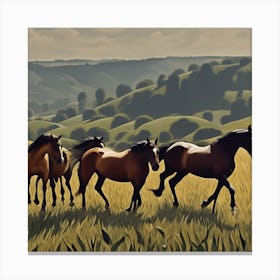 Horses In A Field 16 Canvas Print