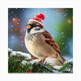 Firefly Cheerful Winter Sparrow In Festive Attire 69555 Canvas Print