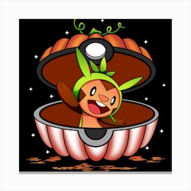Chespin In Pumpkin Ball - Pokemon Halloween Canvas Print