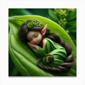 Elf Sleeping On A Leaf Canvas Print