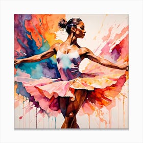 Vibrant Ballerina Lost In Motion Watercolor Painting Canvas Print
