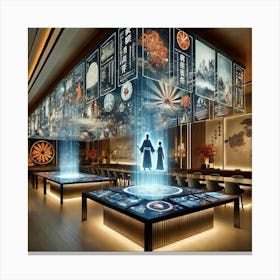 The Interior Of A Futuristic Restaurant Featuring Canvas Print