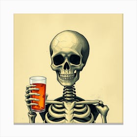 Skeleton Holding A Beer Canvas Print