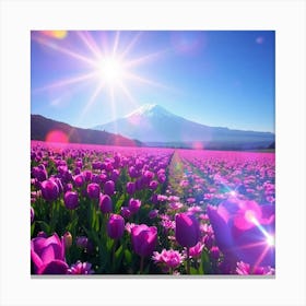 Purple Tulips In A Field Canvas Print