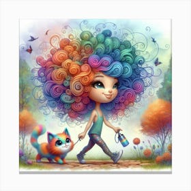 Colorful Girl With Cat Canvas Print