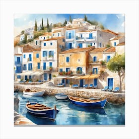Watercolor Of Greece Canvas Print
