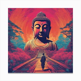 Lord Buddha Is Walking Down A Long Path, In The Style Of Bold And Colorful Graphic Design, David , R (5) Canvas Print