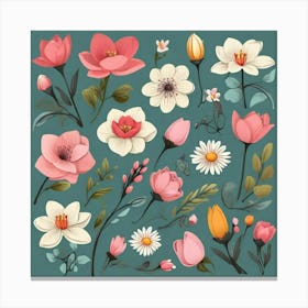 Spring Flowers Set art print Canvas Print