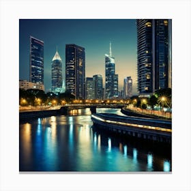 Shanghai Skyline At Night Canvas Print