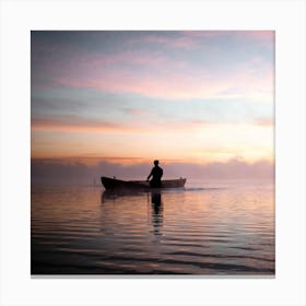 Man In Canoe At Sunrise 1 Canvas Print
