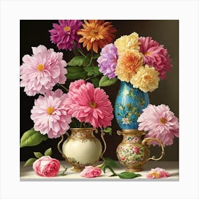 Dahlias In Vases Canvas Print