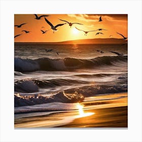 Seagulls At Sunset Canvas Print