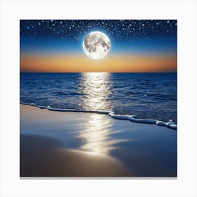 Full Moon Over The Ocean Canvas Print