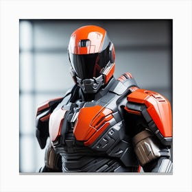 A Futuristic Warrior Stands Tall, His Gleaming Suit And Orange Visor Commanding Attention 19 Canvas Print