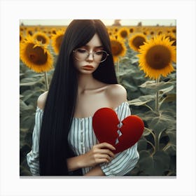 Sunflower Girl Holding A Broken Heart Canvas Print