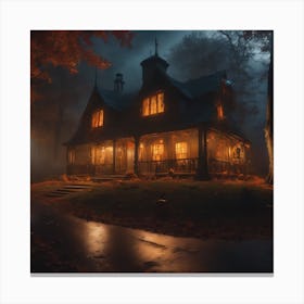 Haunted House At Night Canvas Print