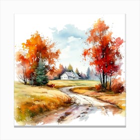 Watercolor Autumn Landscape Watercolor Painting 9 Canvas Print