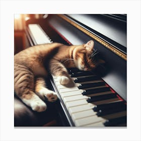 Cat Sleeping On Piano Canvas Print